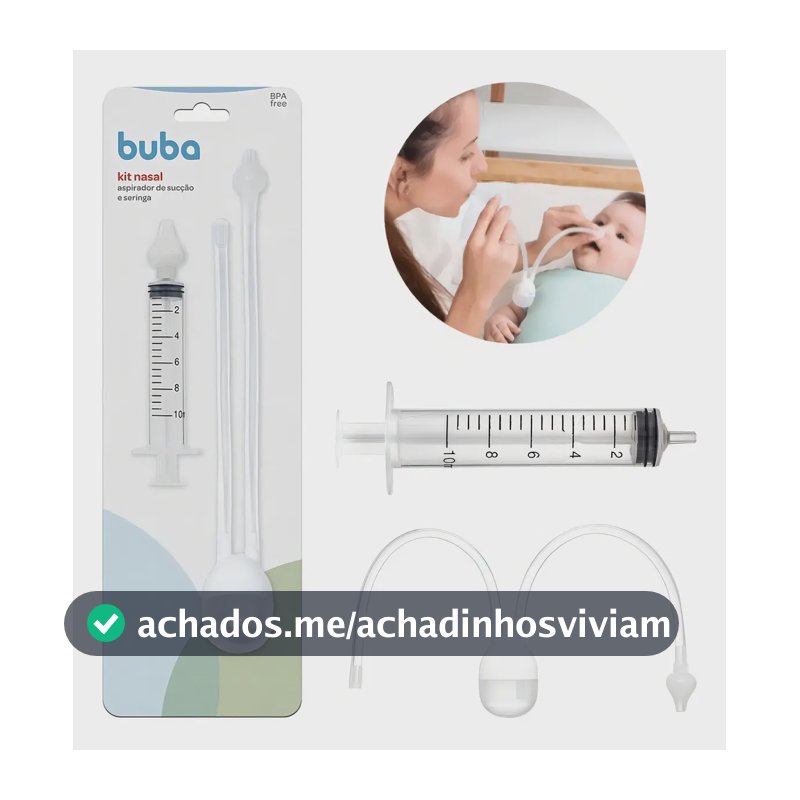 Kit Aspirador Nasal Manual Buba com Seringa e Filtro Sem BPA