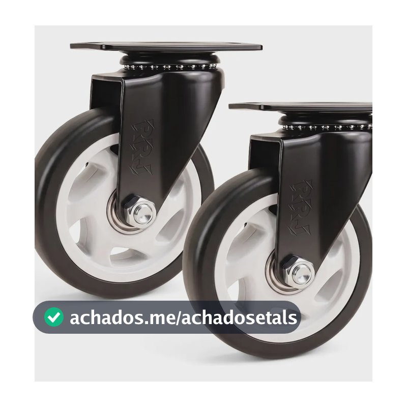 Kit 2 Rodízios Giratórios para Móveis Pesados Grandes de 3" (75mm) em PVC e Aço, 300kg, Sem Freio, da RRJ