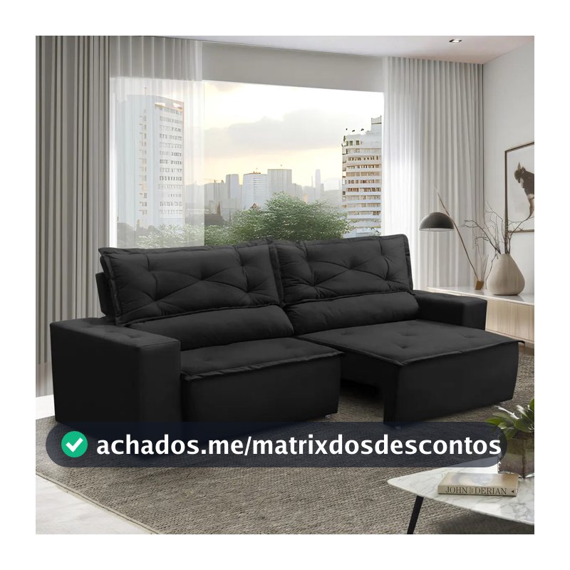 Sofá Retrátil E Reclinável Com Molas 1,80m Livia Suede Preto