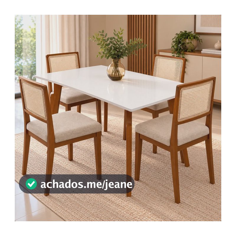 Mesa Jantar 4 Lugares Retangular 120x80 Madeira Maciça Off White Marrom