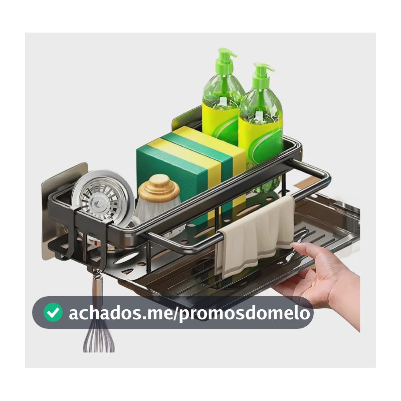 Pia Porta Detergente Esponja Suporte Cozinha Não Fura Parede Preto