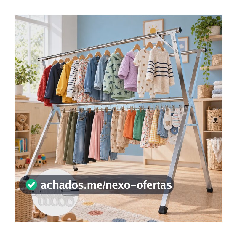 Varal De Chão Roupas Dobrável Grande Aço Inoxidável Hikuca Prateado