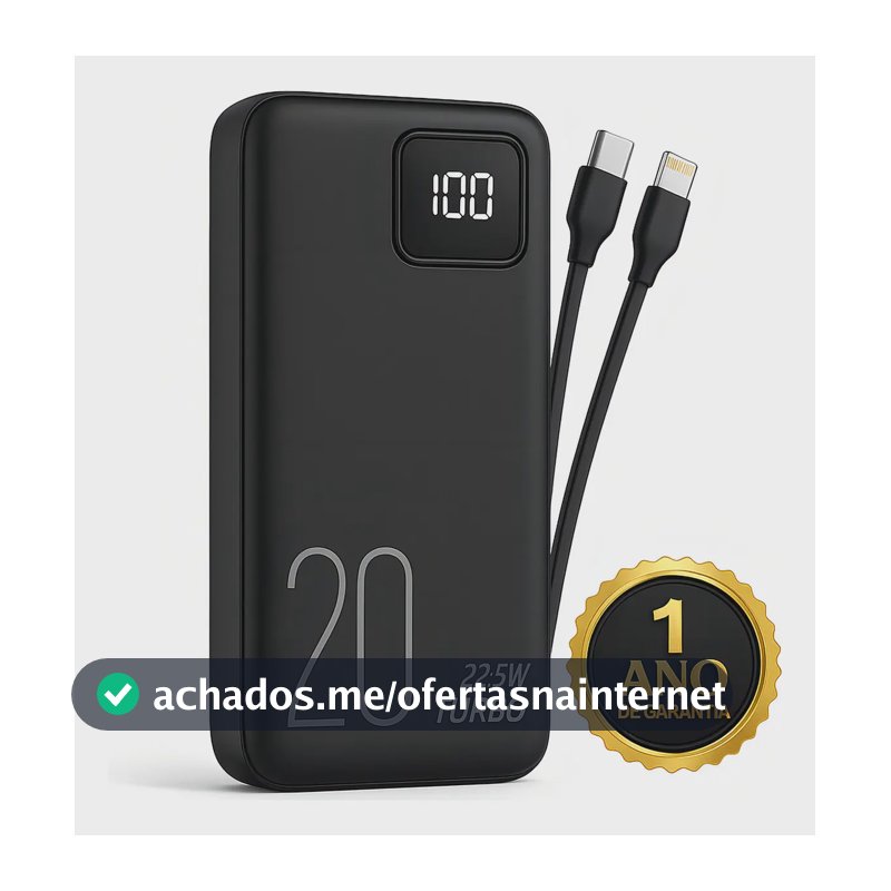Carregador Portátil Power Bank Turbo 20000mah 22.5w universal para iphone samsung motorola xiaomi Com Display Digital DTimp