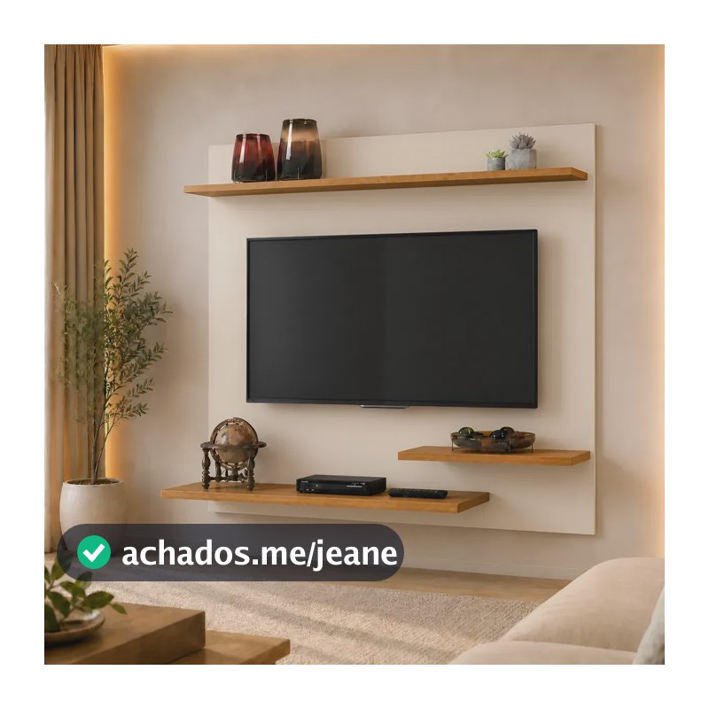 Painel Suspenso De Tv 32 Polegadas Moderno 90x90cm Para Sala Off White/nature
