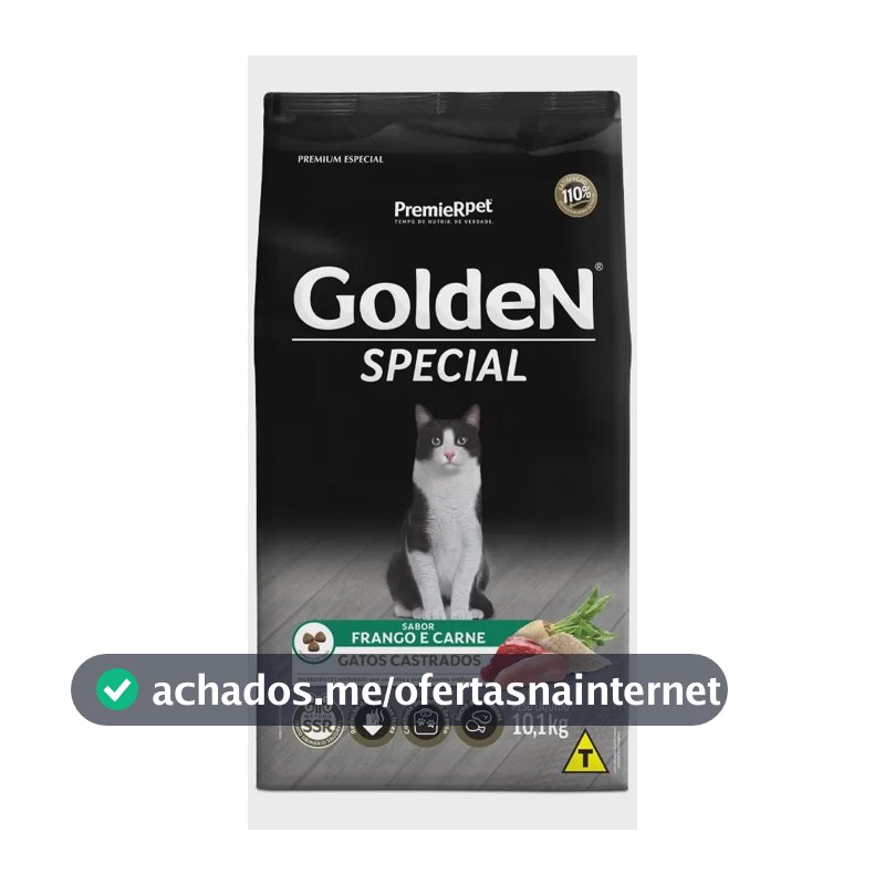 Racao Golden Gatos Special Castrados Sabor Frango E Carne 10.1 Kg