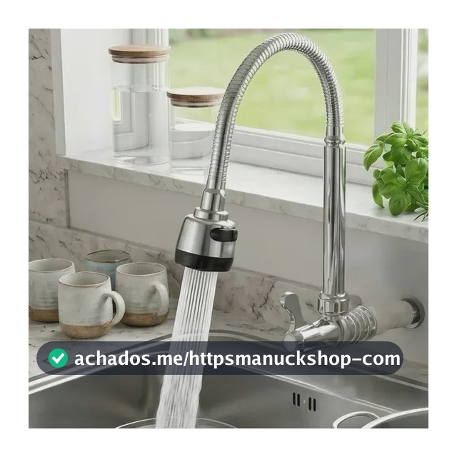 Torneira Cozinha Parede Mangueira Flexível 360 Triplo Jato Prateado Brilhante 1 Kit