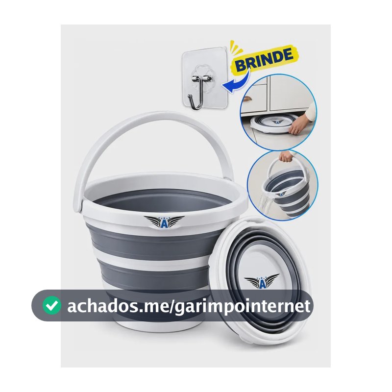 Balde Retrátil 10L Flexível Dobrável Silicone Reforçado Multiuso Compacto Pronta Entrega Cinza e Branco Óh Céus A Aletrônix