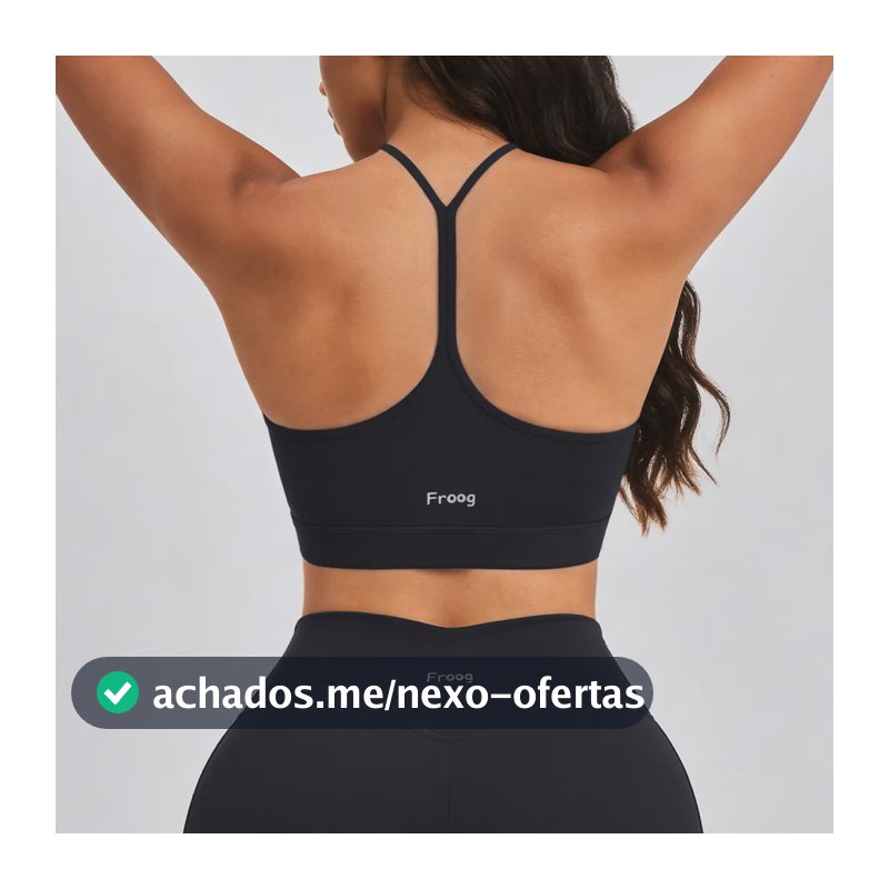 Froog Top Feminino Fitness Academia Com Bojo Alta Sustentaçã Preto Liso P
