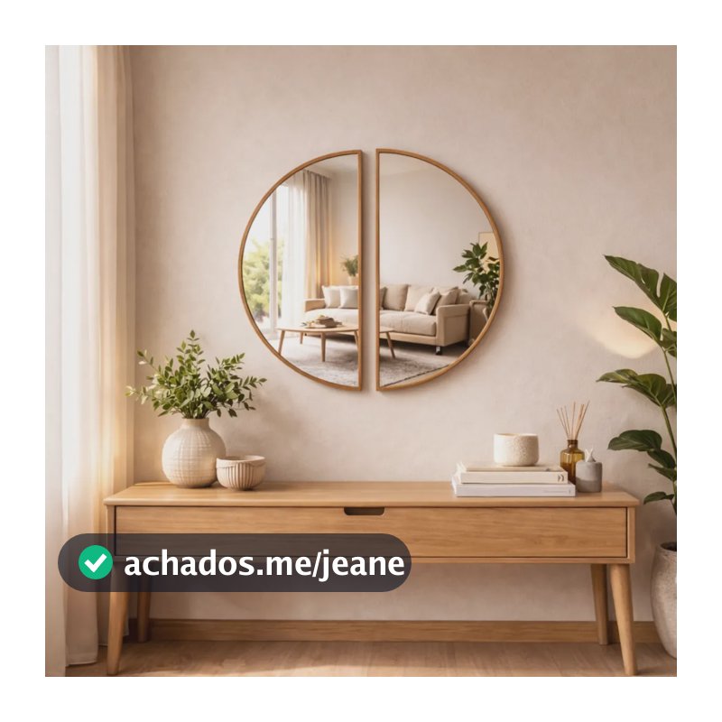 Espelho Decorativo Meia Lua 60x30 Em Couro Reforçado Premium Caramelo