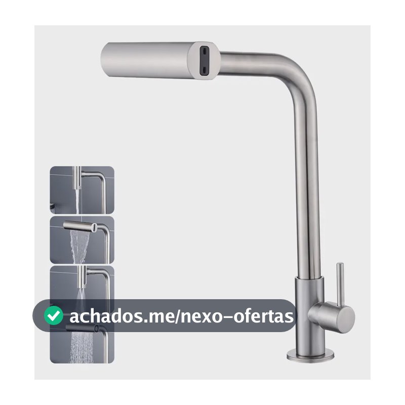 Torneira de Cozinha Inox 304 Prata Água Fria – 4 Modos de Jato | Bica Alta Gourmet Controle de água fria Design Moderno Winda