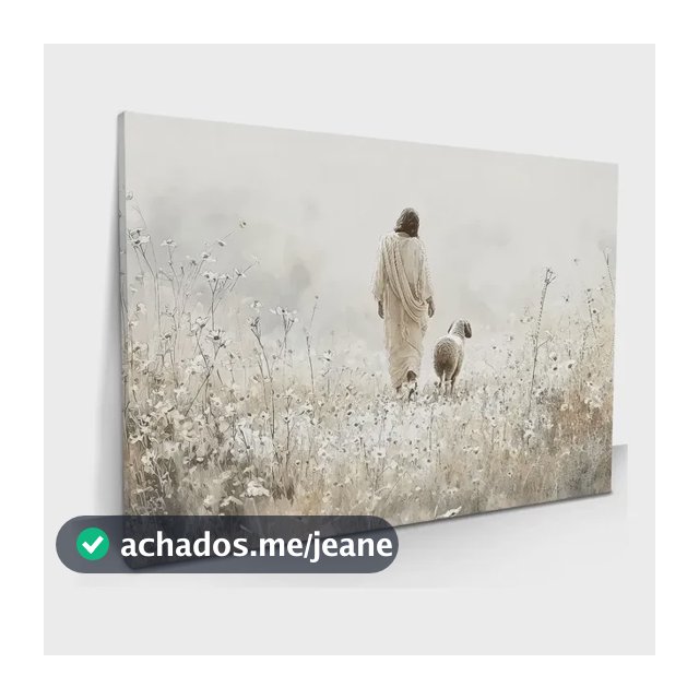 60120cm Quadro Decorativo Jesus E Ovelha Fé  Canvas Bege