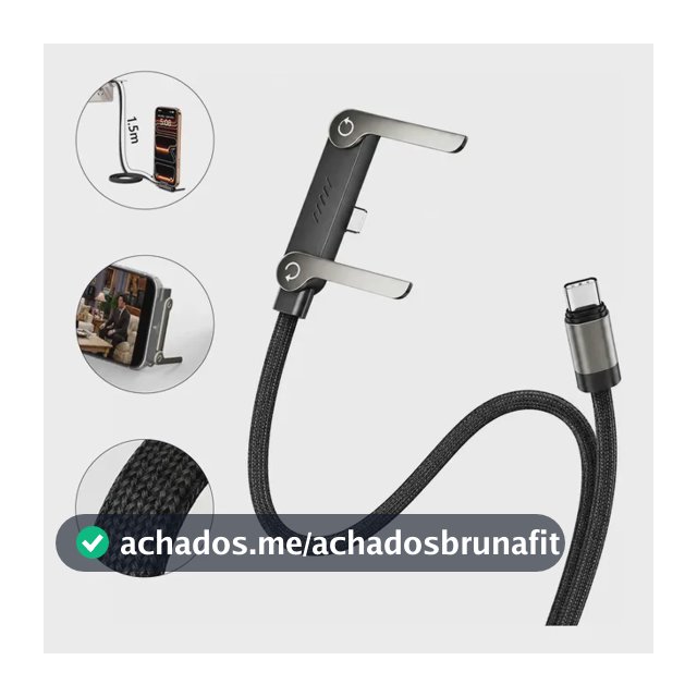 Cabo Carregador Invisível 2 Em 1 Tipo-c 240w Super Rápido Preto