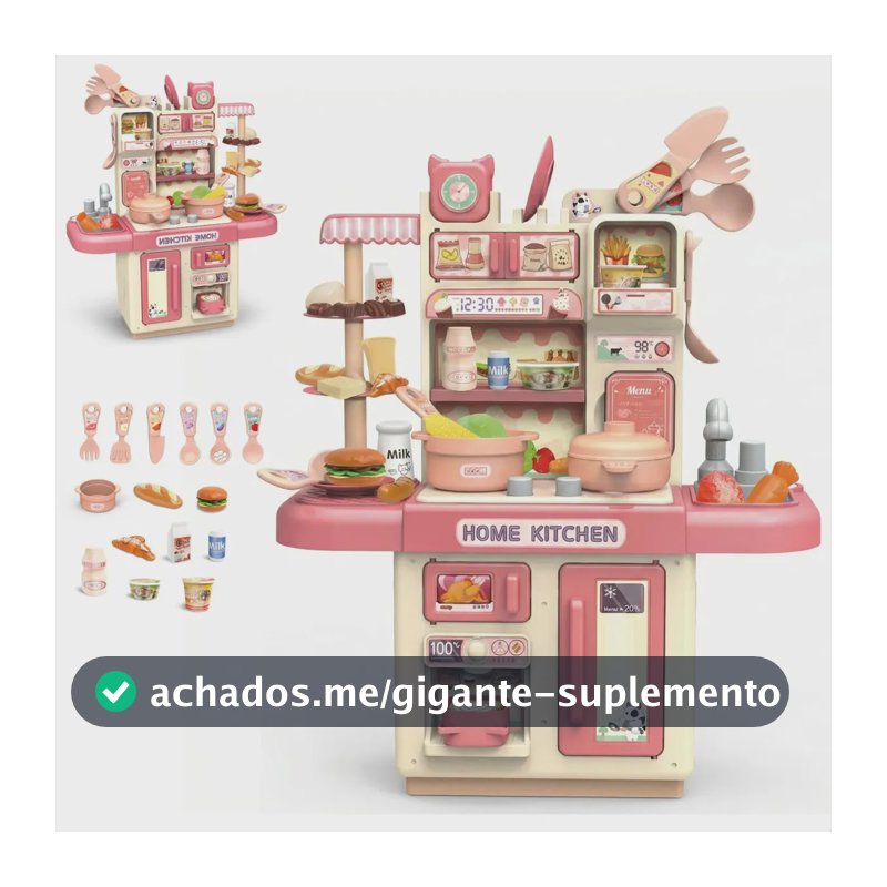 Cozinha Infantil Brinquedo Com Luz 33 Acessórios Sai Água Rosa