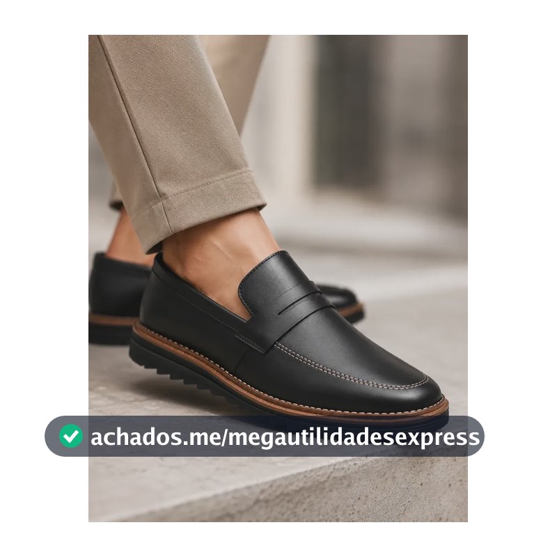 Mocassim Masculino Sapato Social Sola Tratorada Casual Preto Liso 40 Br