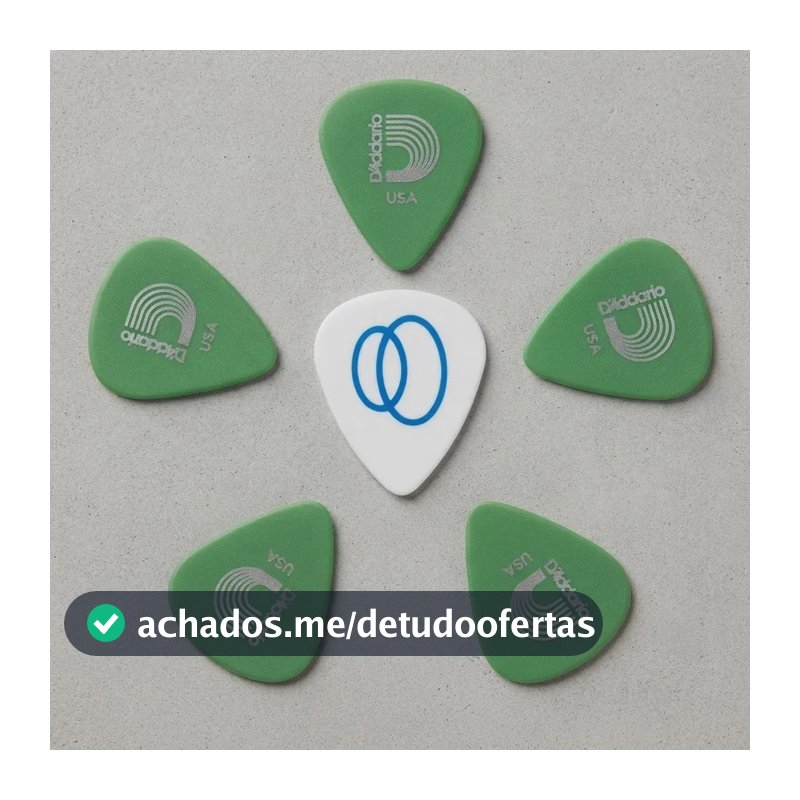 5 Palhetas D'Addario Duralin Standard Verde Média 0.85mm Palheta para Guitarra Baixo Violão + Palheta Groover