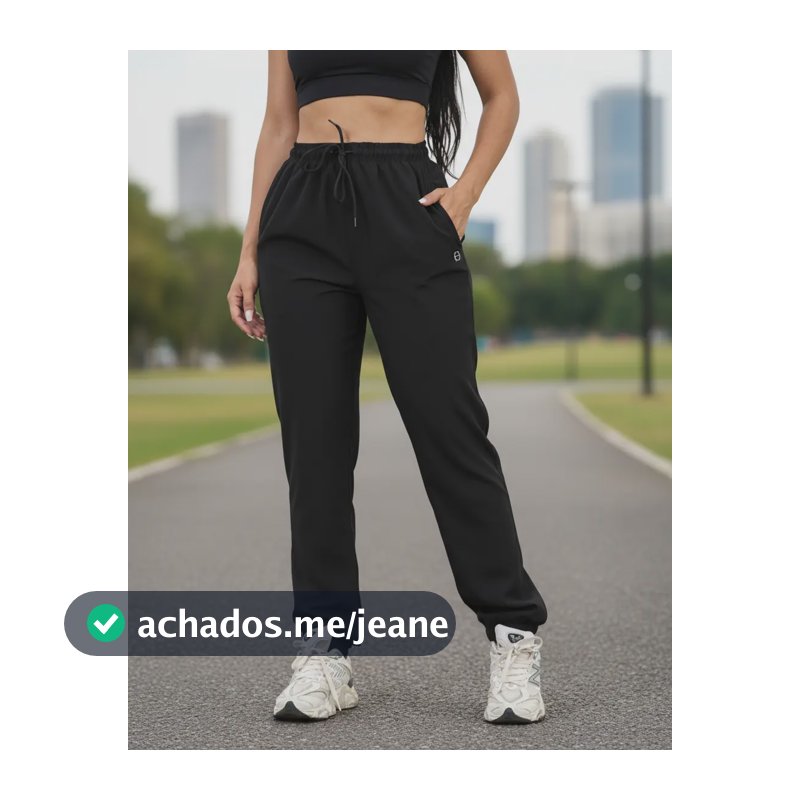 Calça Feminina Jogger Em Tactel Com Elastano Bolsos E Cordão Preto Liso P