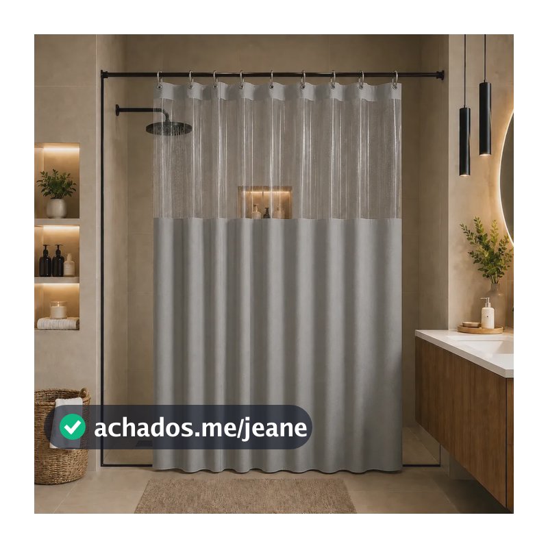 Cortina Box Banheiro Lisa Antimofo Com Visor Transparente - PVC Leve e Elegante Cinza 138x198cm