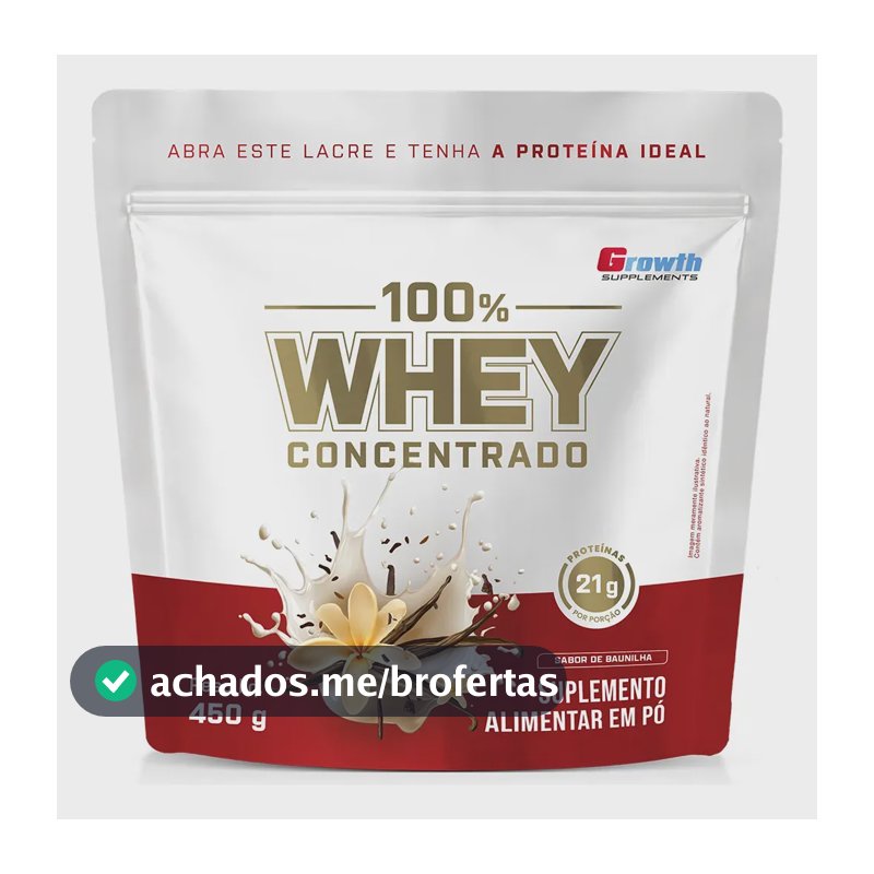 100% Whey Concentrado 450g Growth Supplements Baunilha