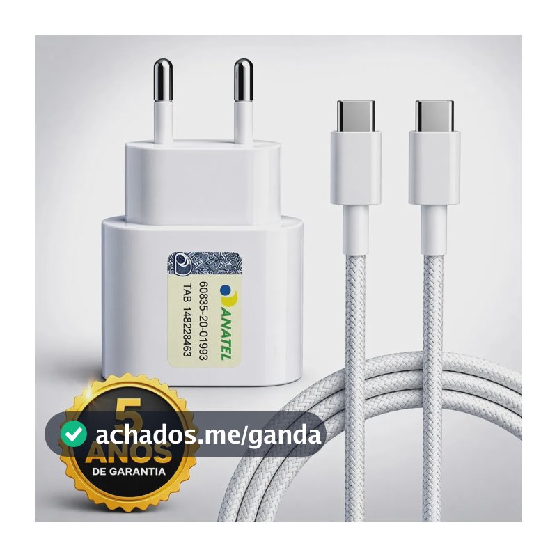 Carregador Turbo Super Rápido 30w Para iPhone 15 16 17 Pro Max - Cabo Blindado Tipo Usb C Dtimp
