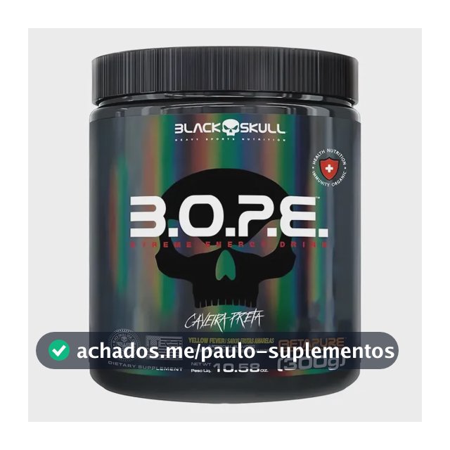 Pré-Treino B.O.P.E. Black Skull em Pó, 300g Sabor Frutas Amarelas