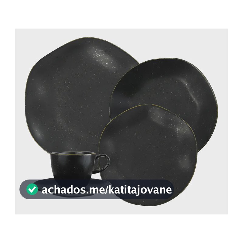 Aparelho de Jantar 30 Peças Volcano Oxford Ryo 151147 Porcelana Preto e Dourado