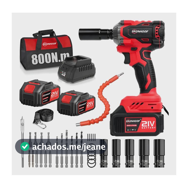Chave De Impacto A Bateria 21v 1/2 800 Nm 2 En 1 Brushless Vermelho/preto 110/127/220v 60 Hz