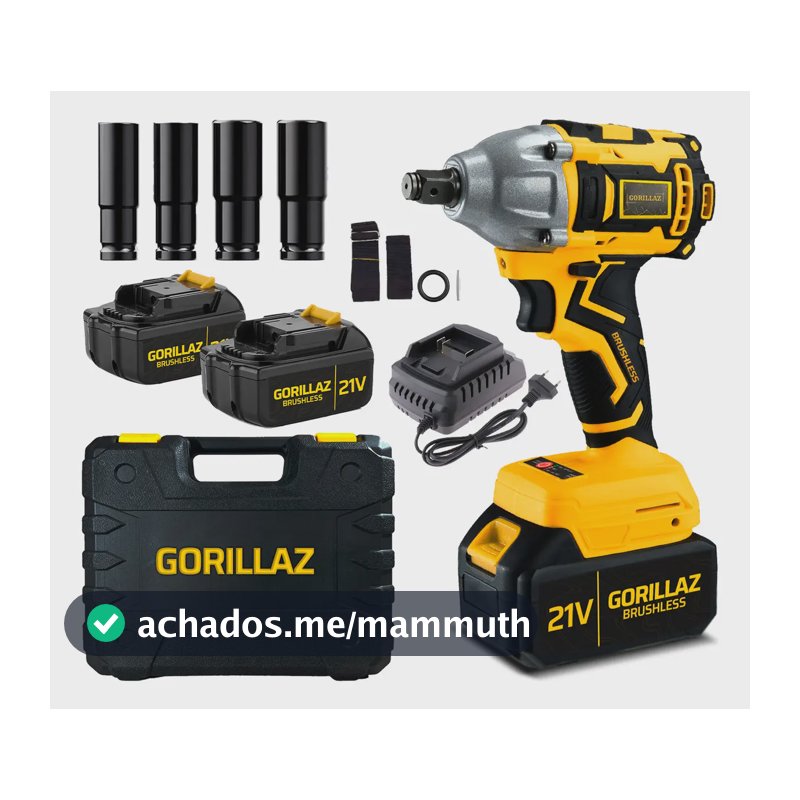 Parafusadeira Chave de Impacto Gorillaz Brushless 21V Com 2 Baterias e Soquetes