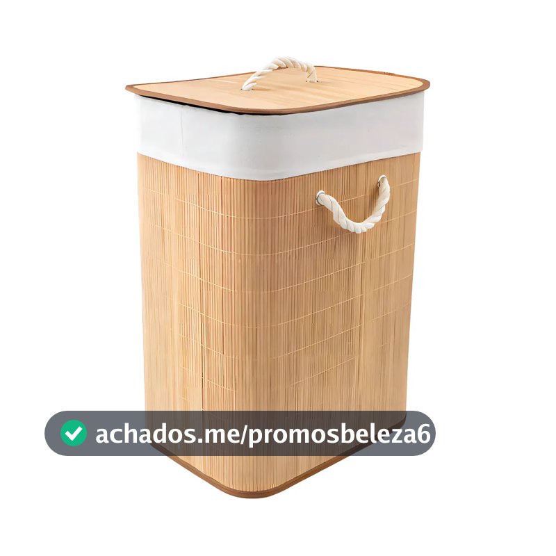 Cesto para Roupas Bambu Dobrável com Tampa Bege 60L Texfine