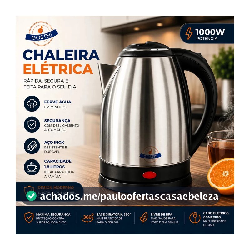 Chaleira Elétrica Gostei! 1,8l 1000w Prata Desligamento Automático