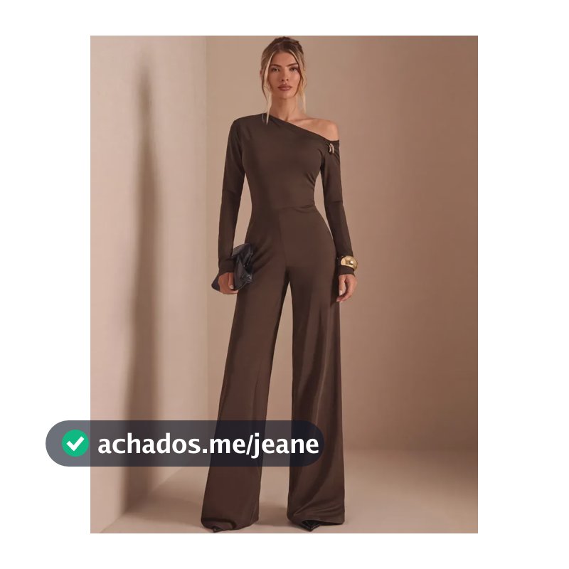Macacão Feminino Manga Longa Pantalona Elegante Festa Luxo Marrom Único