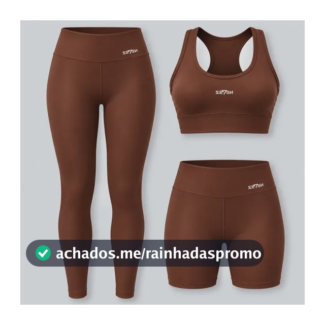 Kit Conjunto Feminino Fitness Top Nadador + Legging + Short Marrom Gg