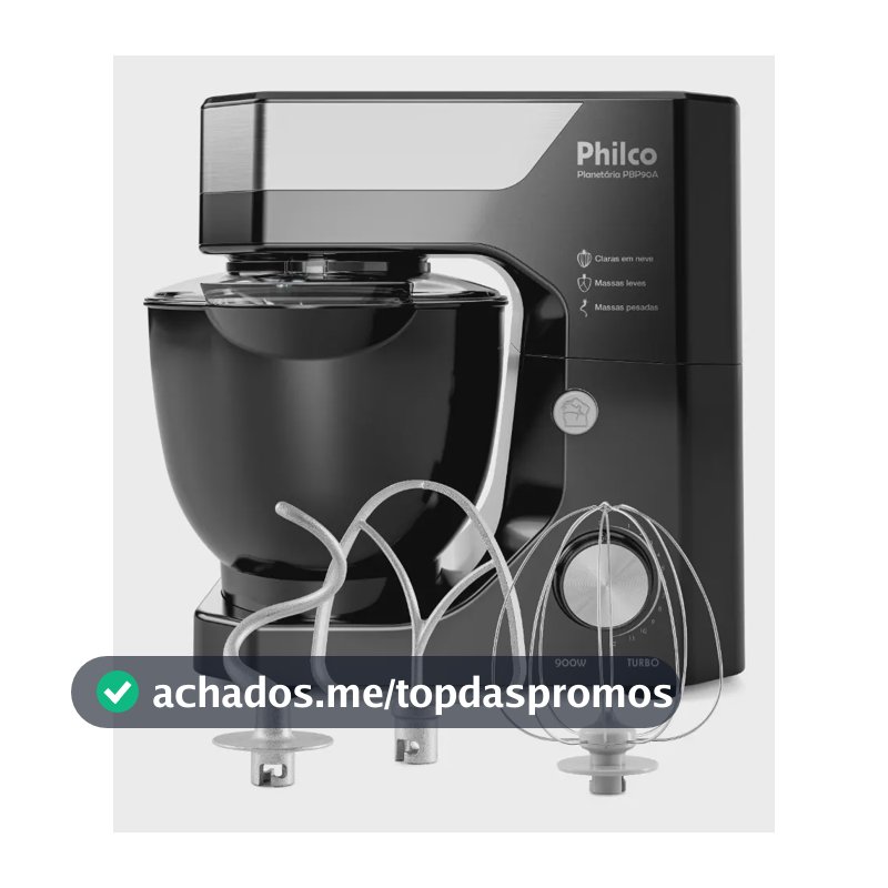 Batedeira Planetária Philco 900W 5L Preta 12 Velocidades Turbo PBP90A