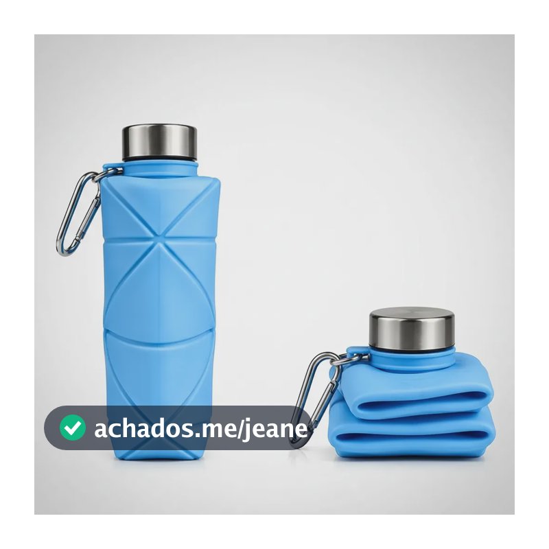 Garrafa De Água Dobrável Retrátil Silicone 600 Ml Compacta Azul