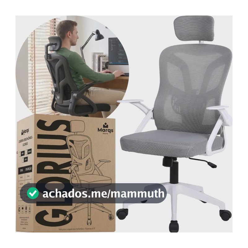 Cadeira De Escritorio Ergonomica Nr17 Glorious Marqs Home Giratoria Resistente Reforçada 180kg Confortavel Reuniao Mesh Cinza