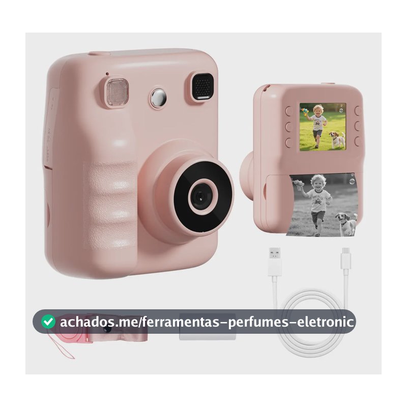 Câmera Instantânea Inova Cases Digital Polaroid Rosa para Crianças com Impressão Térmica