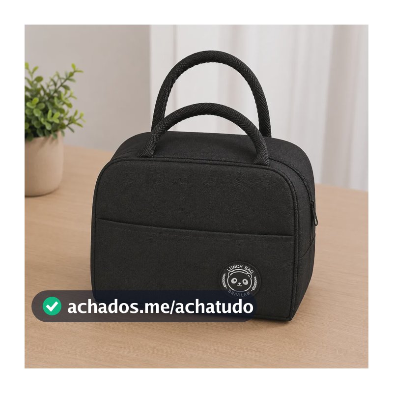 Bolsa Térmica Marmita Mamadeira Lancheira Escolar Unissex Liso Preto