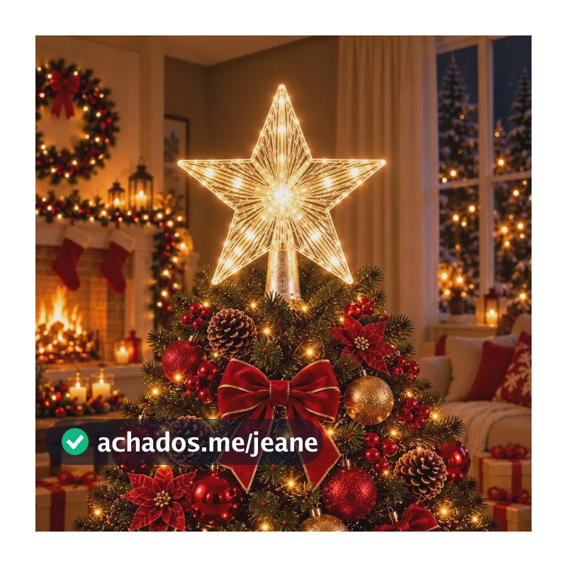 Estrela Ponteira Iluminada Para Árvore De Natal Com Led Branco Quente Led