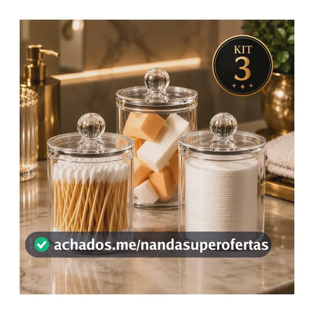 Kit 3 Porta Algodão E Cotonete Organizador Banheiro Quarto T Transparente Liso