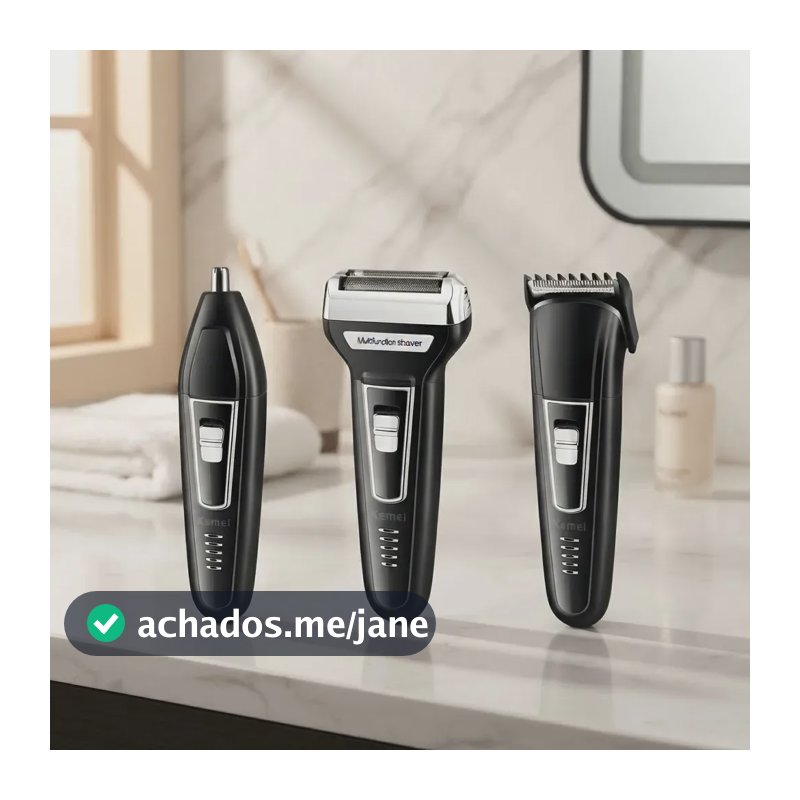 Máquina de Cortar Cabelo 3 em 1 Aparador de Pelos Nariz e Orelhas Kemei KM-6558