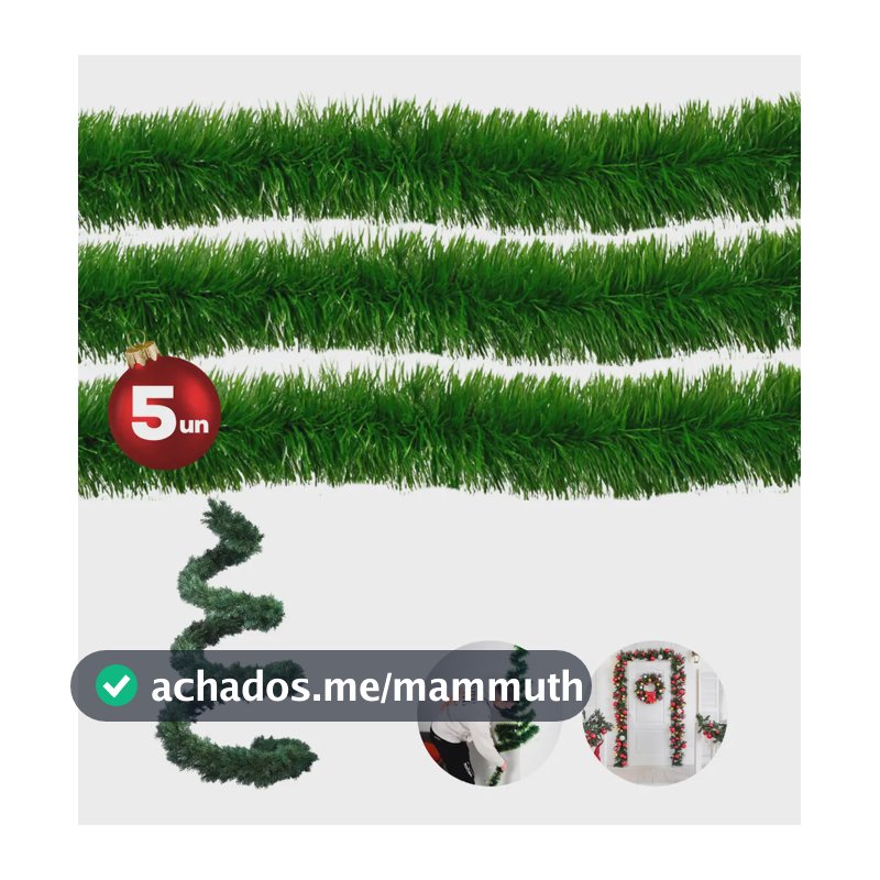 Kit 5 Unidades Enfeite Festão Grosso 2m X 8cm Verde Festão De Natal - Palu Ecom