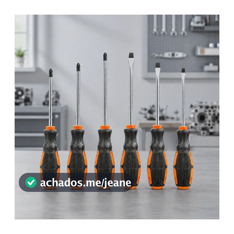 Kit Jogo Chaves Fenda Phillips 6 Peças Imantadas Cabo Emborrachado Aço Profissional Oficina Manutenção Mecânica Reparos Ferramentas