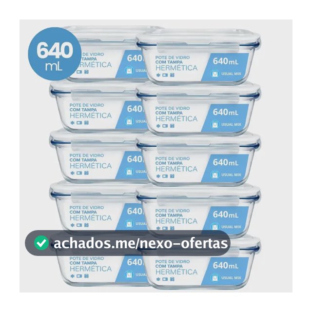 Kit 10 Pote Vidro Hermético Marmita 640ml Micro-ondas Freezer Forno Organização Geladeira