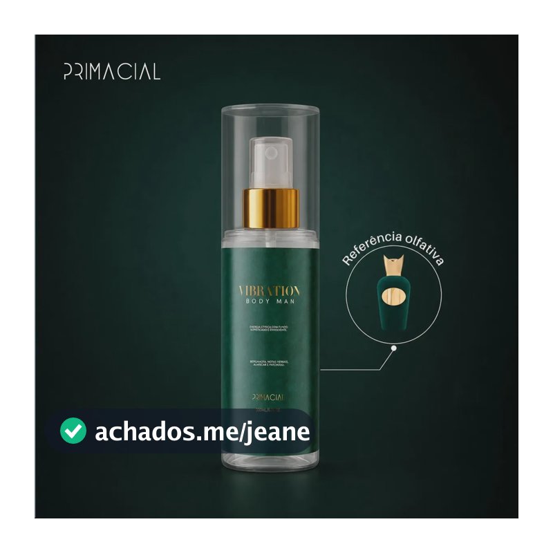 Body Splash Masculino Vibration 200ml - Primacial Perfume Bergamota Fresco