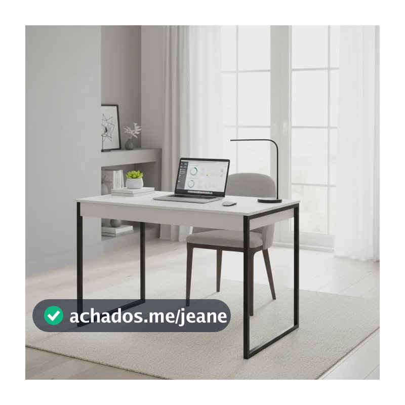 Escrivaninha Industrial 110cm  Mesa Estudo Aparador Pés Aço Branca/preta