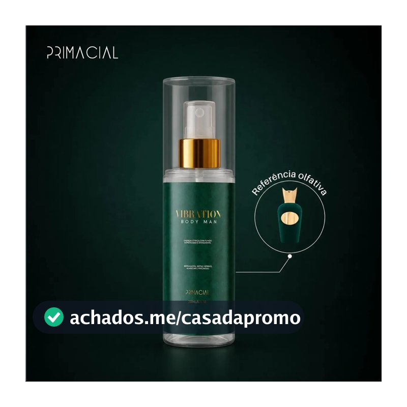 Body Splash Masculino Vibration 200ml - Primacial Perfume Bergamota Fresco