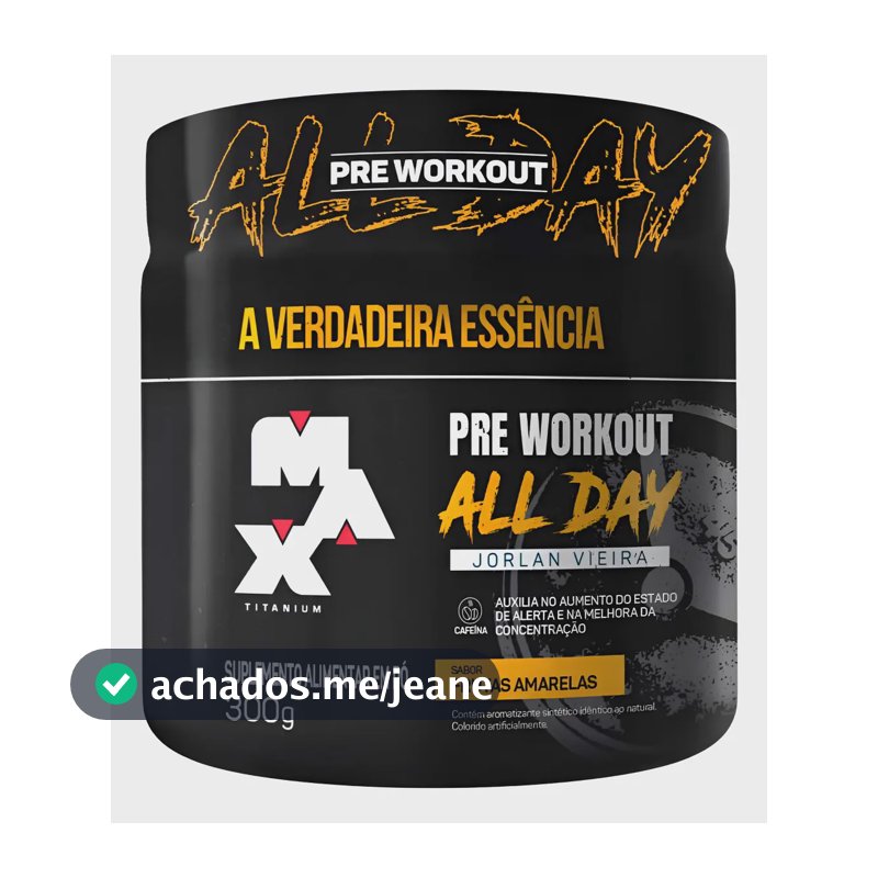 Pré Treino - All Day Jorlan Vieira Pote 300g - Max Titanium Sabor Frutas Amarelas
