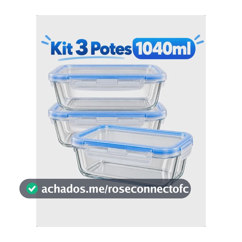 Kit 3 Potes Vidro 1040ml Hermético Marmita Forno Refratário Branco