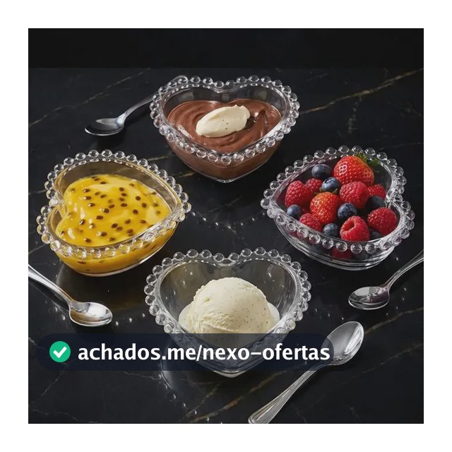 Kit 4 Bowl Vidro Cristal Coração Sobremesa Petisco Pequeno Transparente