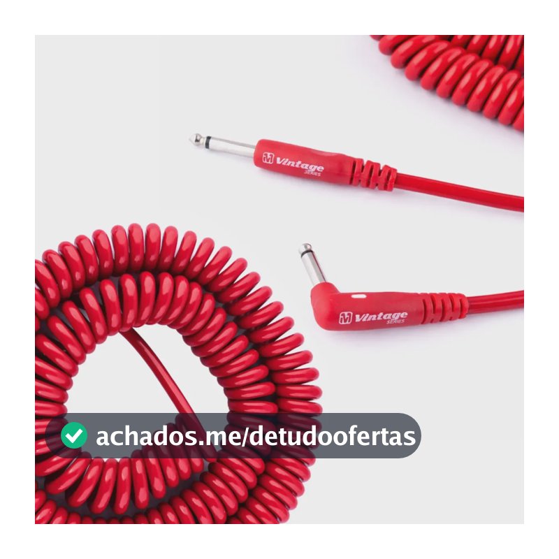 Cabo P/guitarra Baixo Espiral P10 - L 90° 9.15m Mac Cabos Vermelho
