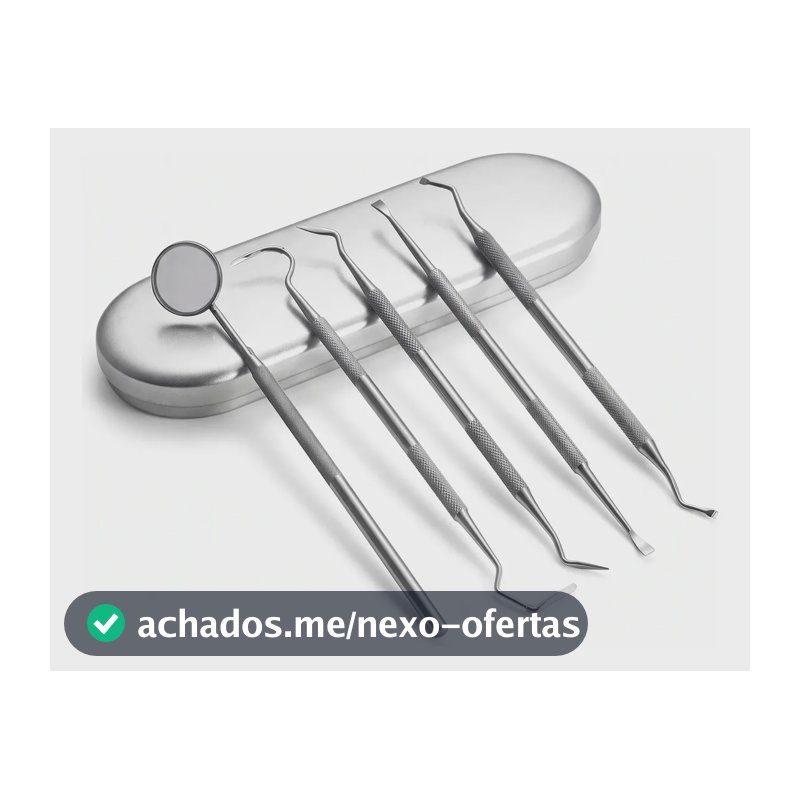 Kit Limpeza Tartaro Dentista 5 Peças C Espelho E Estojo Inox Prateado